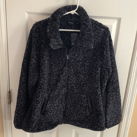 TORRID NWT Faux Shearling leopard print gray zip front jackets- size 2x … - Picture 6 of 12